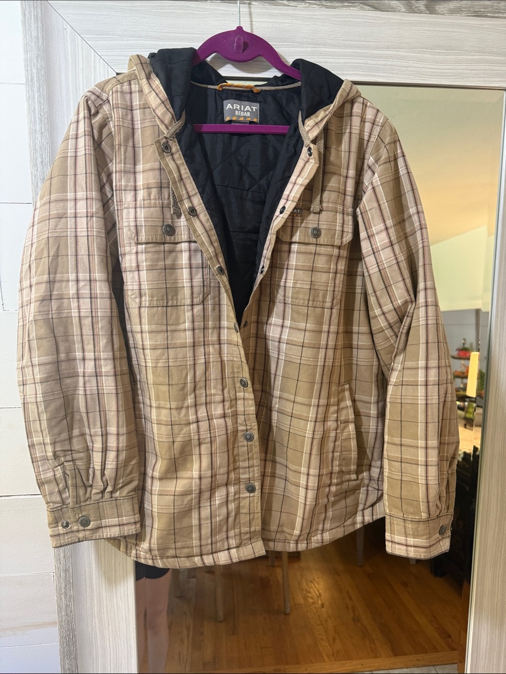 Ariat Women's Tan Plaid Hooded Utility Jacket with Black Liner
